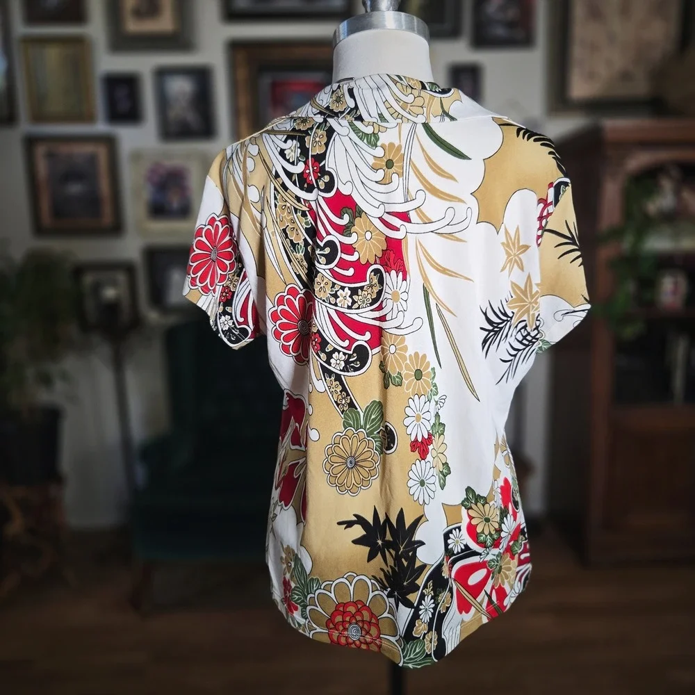 Vintage‎ 70s First Choice Of California Floral Short Sleeve Blouse Top Shirt